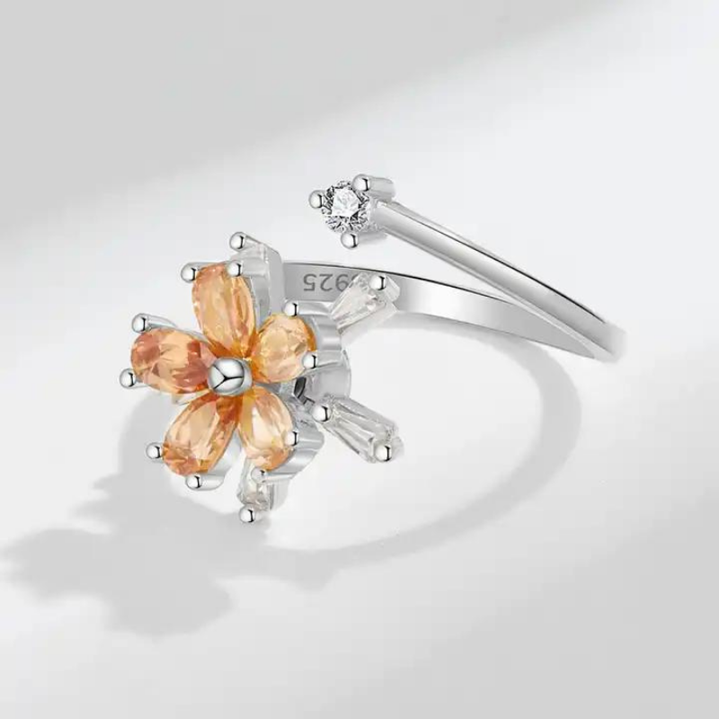 Bague-Anti-Stress-Anneau-Tournant-Style-Fleur