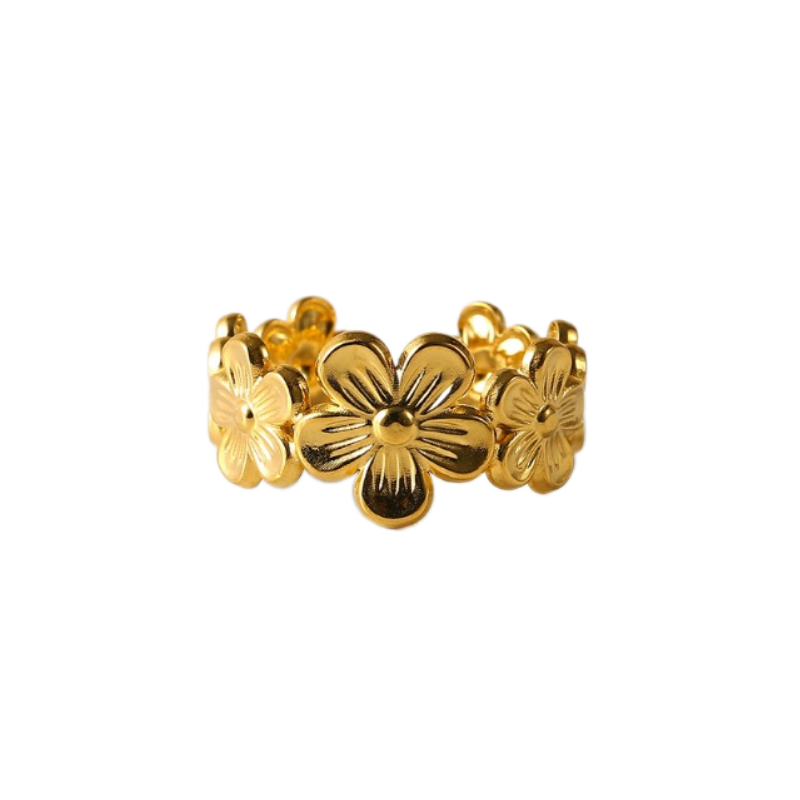 Bague-Femme-Or-Jaune-Conception-de-Fleurs