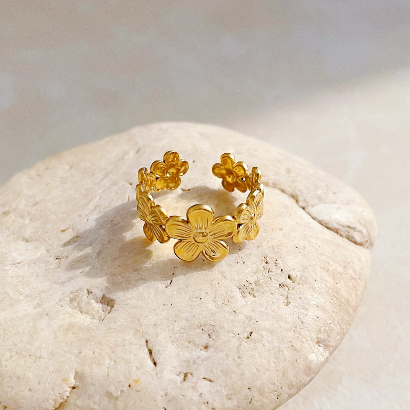 Bague-Femme-Or-Jaune-Conception-de-Fleurs